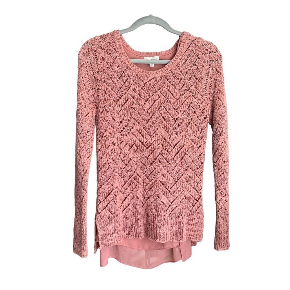 Lucky Brand Long Sleeve Knit Top with Sheer Lining Dusty Rose Color Sz- Med